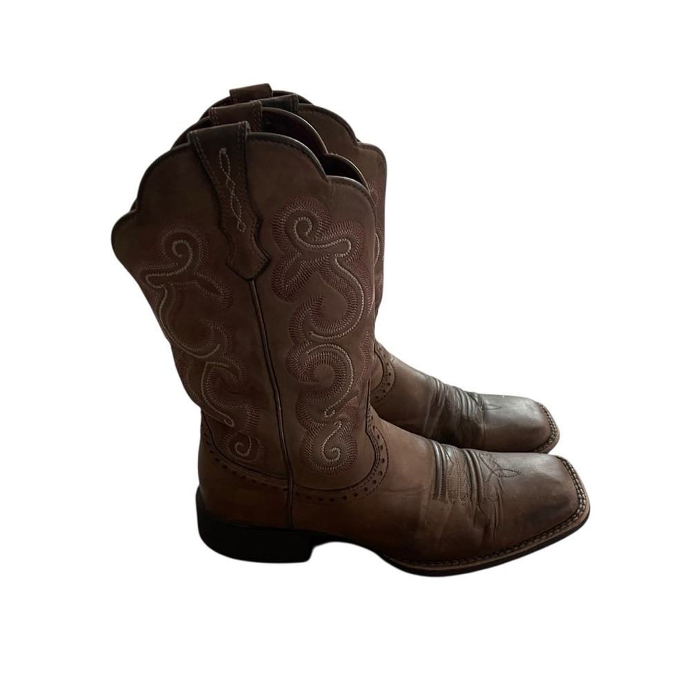 Ariat Brown Embroidered Western Heeled Boots - Picture 3 of 9